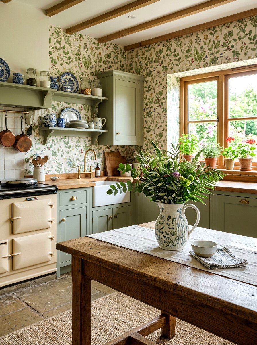 Ceramic Pitcher Flower Vase - 30 cabbagecore kitchen ideas