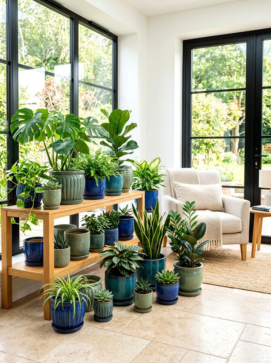 Ceramic Planter Color Grouping - 30 sunroom plant corner ideas