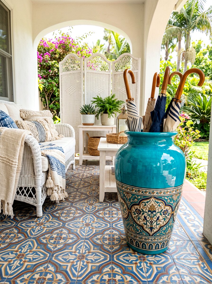 Ceramic Pot Base - 30 patio umbrella base styling ideas