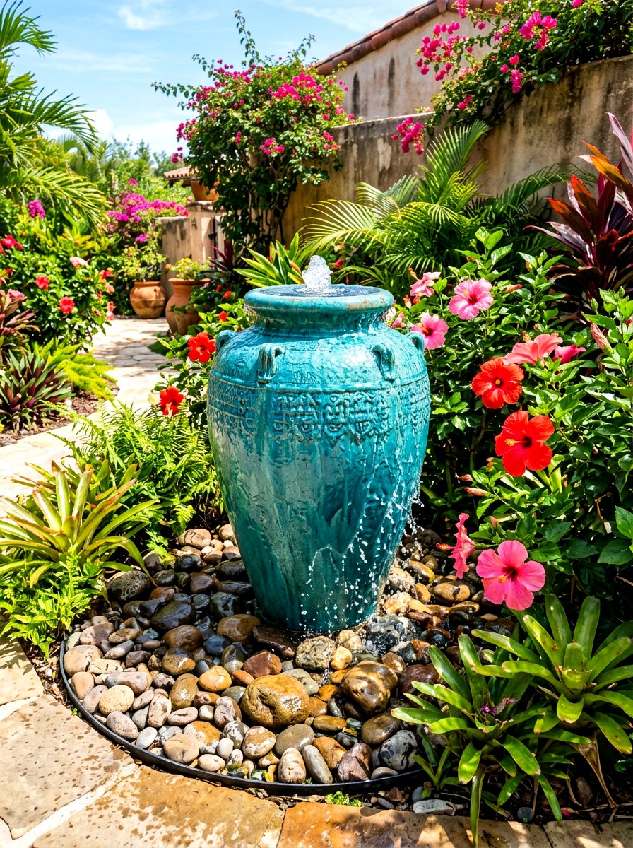 Ceramic Pot Fountain - 30 water feature landscaping ideas