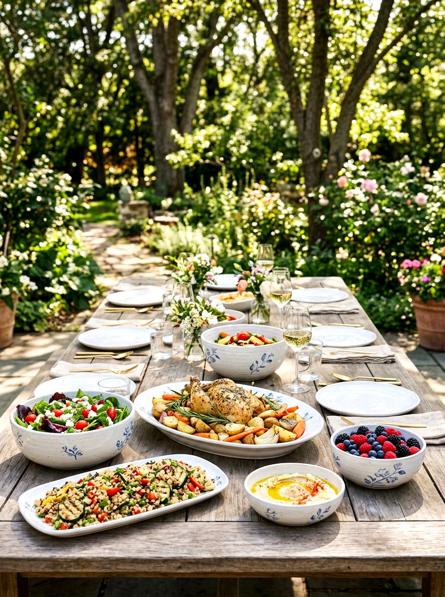 Ceramic Serveware Table Arrangement - 30 Nancy Meyers outdoor dining ideas