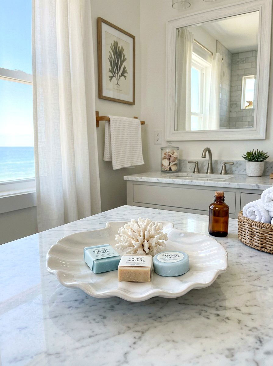 Ceramic Shell Bathroom Tray - 30 decorative tray ideas