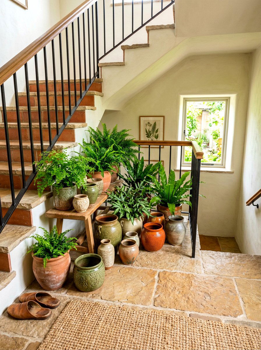Ceramic Stair Landing Nook - 30 stair landing plant nook ideas