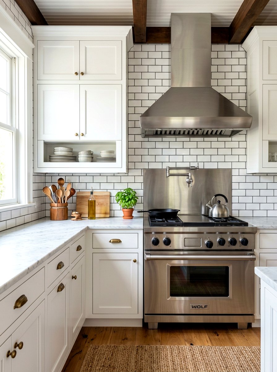 Ceramic Subway Tile Backsplash - 30 vintage cottage kitchen ideas