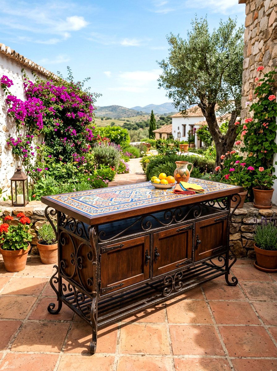 Ceramic Tile Top Buffet - 30 outdoor buffet table ideas