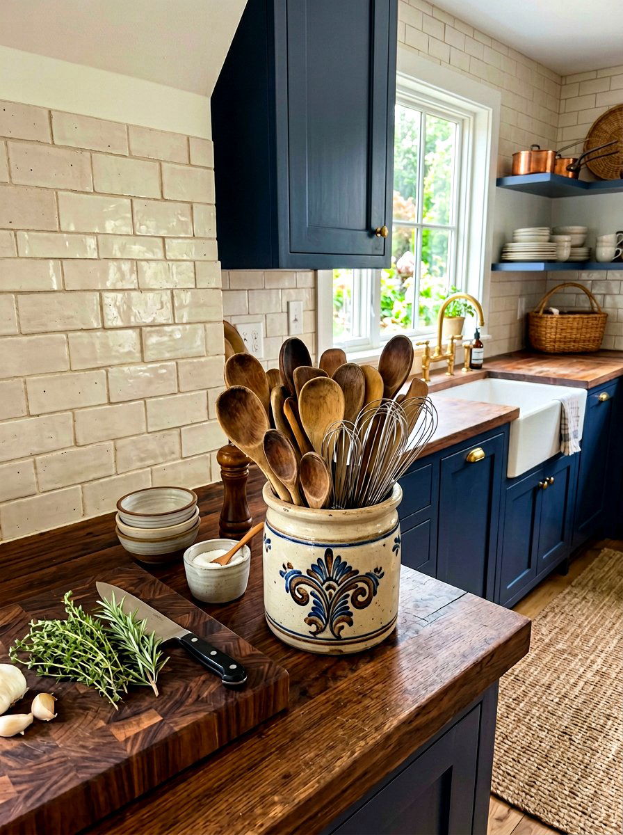 Ceramic Utensil Crock - 30 kitchen counter decor ideas