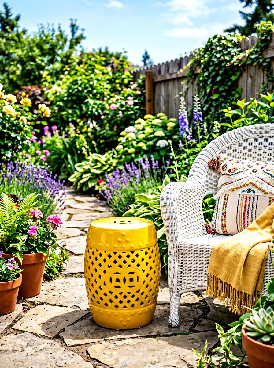 Ceramic garden stool - 30 porch corner decor ideas