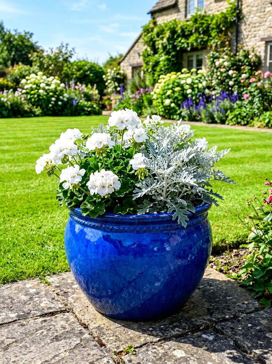 Ceramic glazed pot - 30 flower container garden ideas