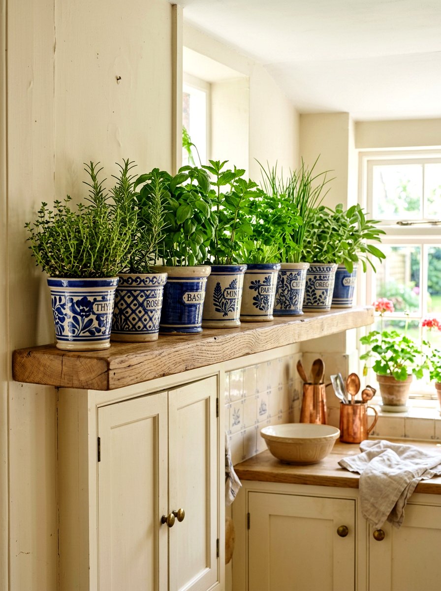Ceramic herb pot shelf - 30 kitchen herb shelf ideas