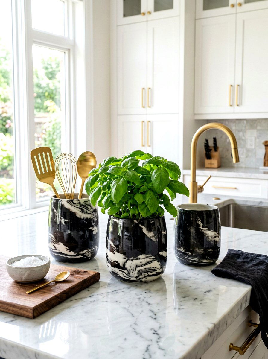Ceramic marble glazed pots - 30 herb garden planter ideas