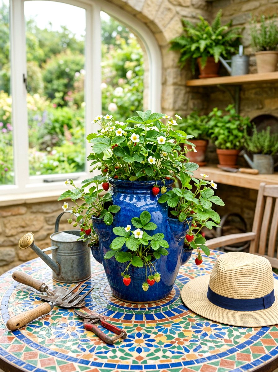 Ceramic strawberry jar - 30 strawberry planter ideas