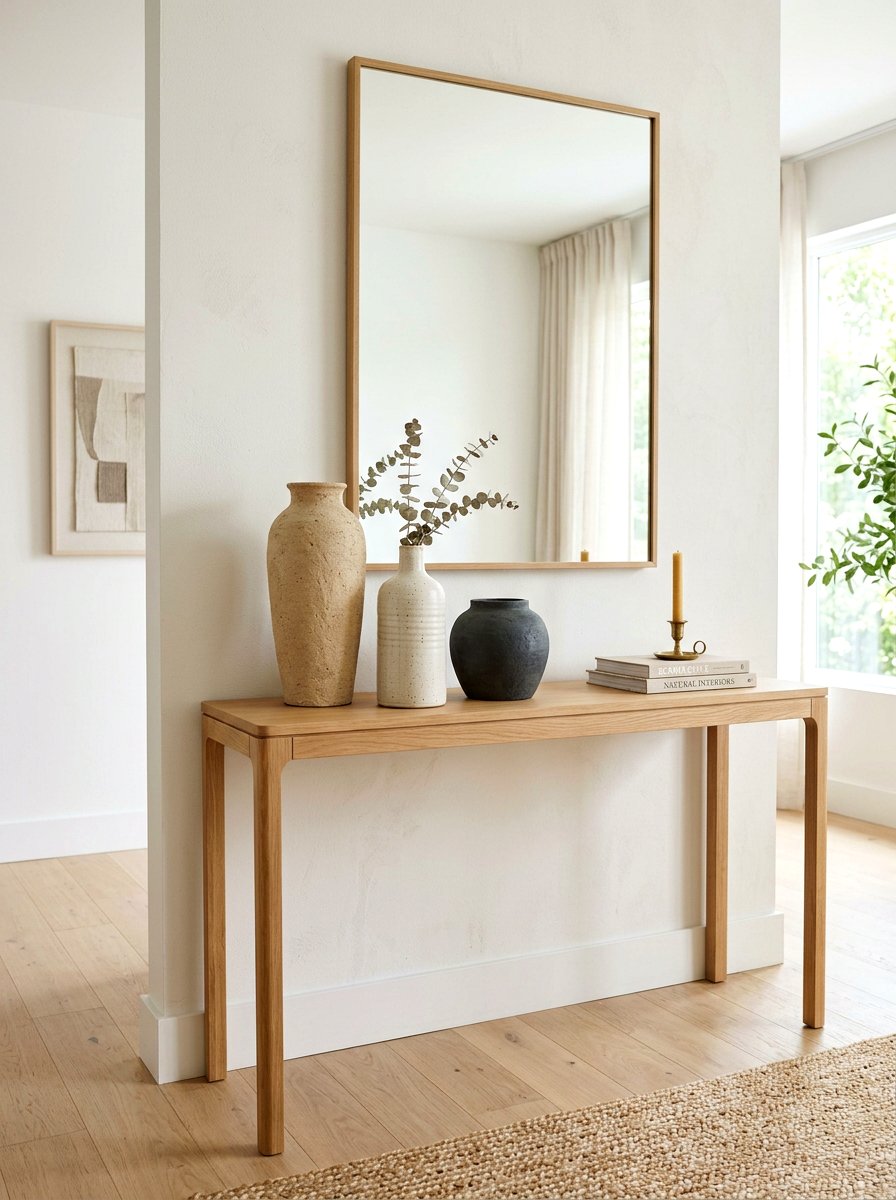Ceramic vases different heights - 30 foyer console styling ideas