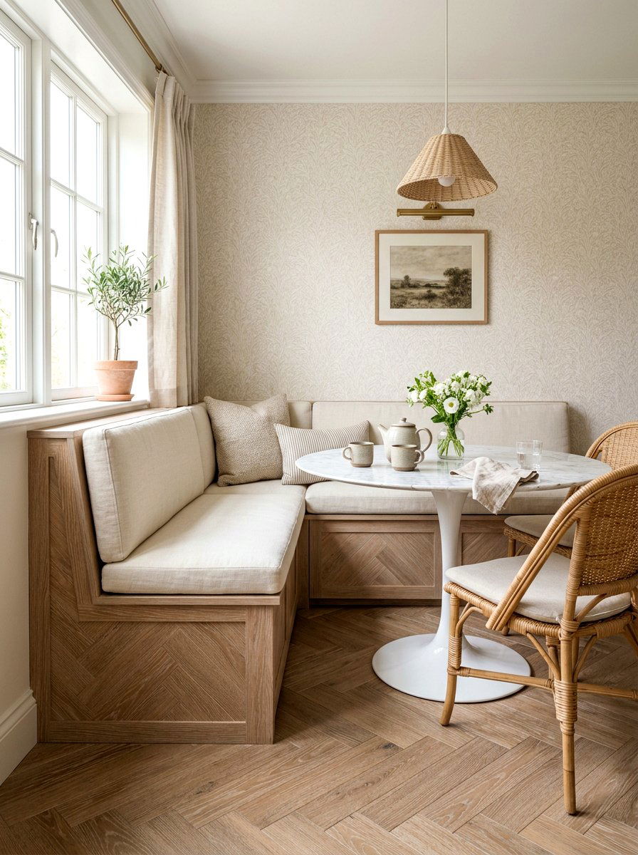 Cerused Oak Herringbone Breakfast Nook - 30 herringbone floor ideas
