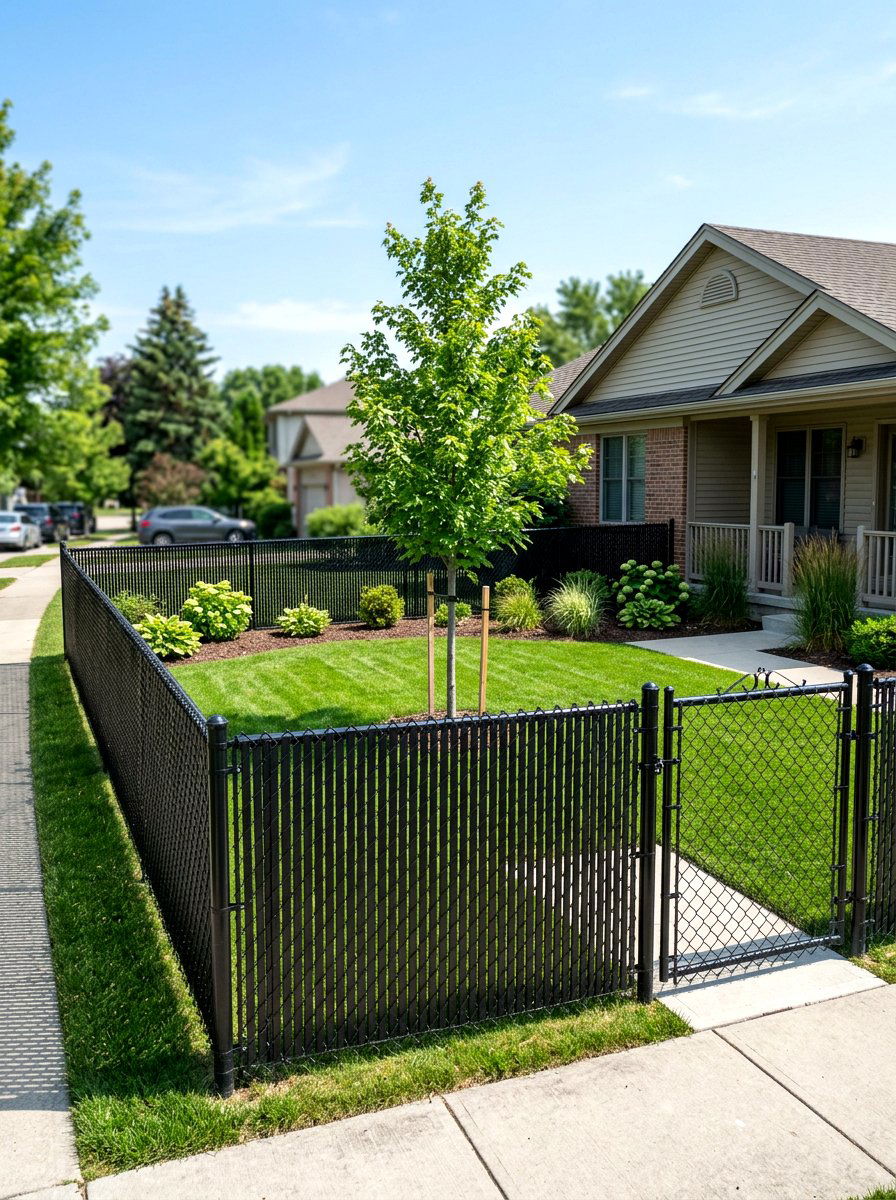 Chain Link With Privacy Slats - 30 front yard fence ideas