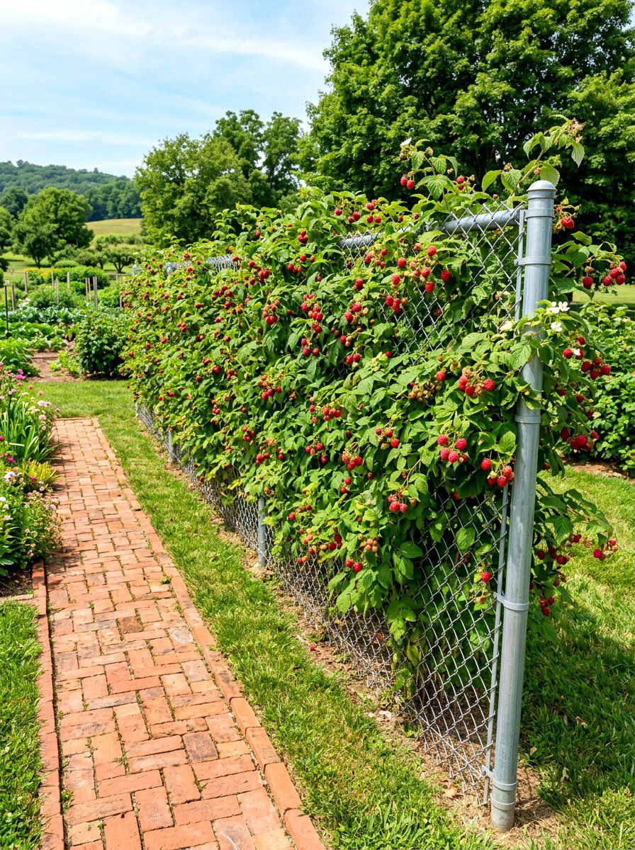Chain link raspberry trellis - 30 raspberry trellis ideas