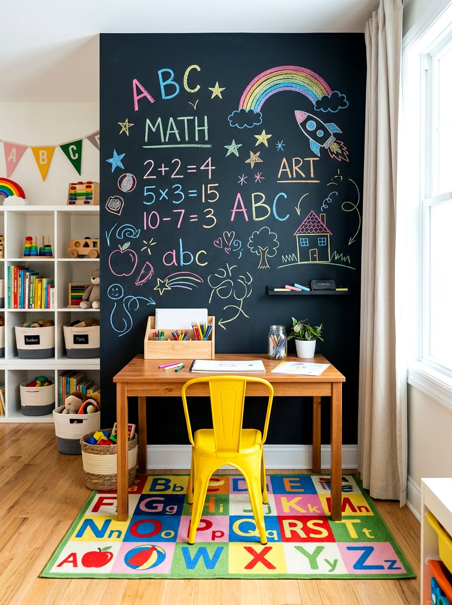 Chalkboard Accent Wall - 30 kids desk wall ideas