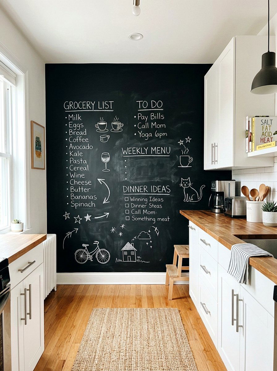 Chalkboard Accent Wall - 30 tiny apartment kitchen ideas