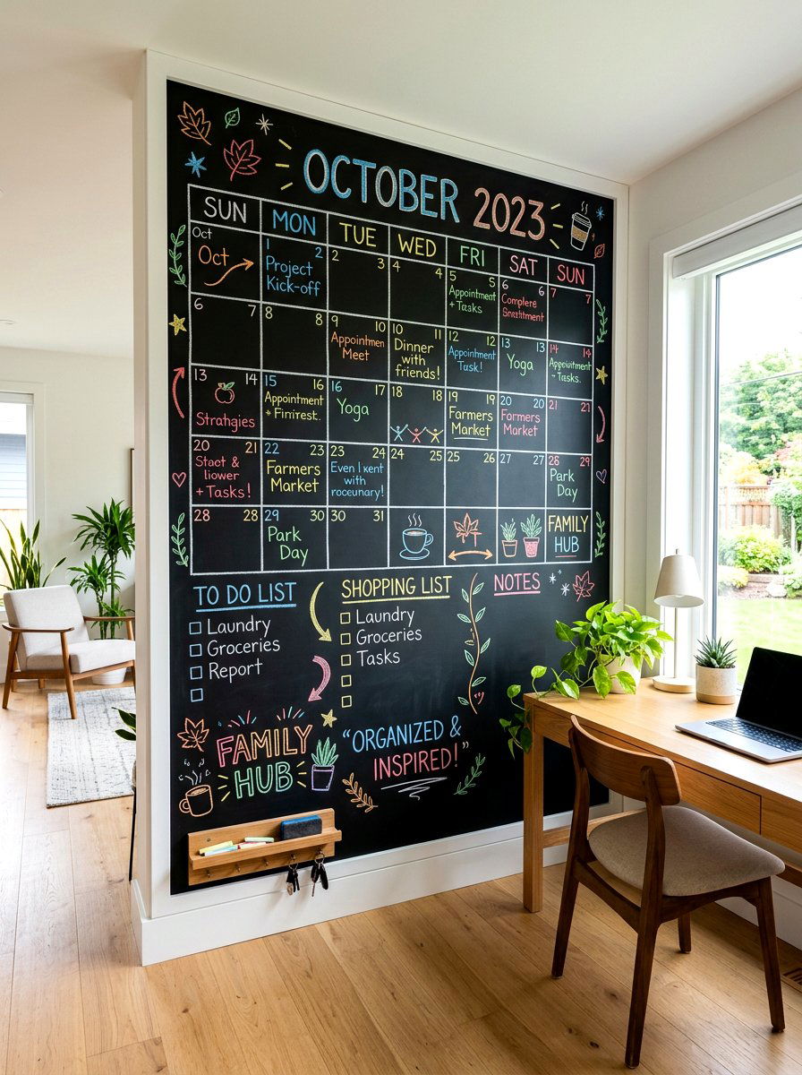 Chalkboard Calendar Wall - 30 command center ideas