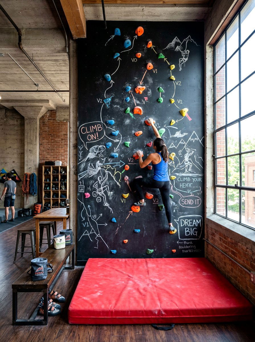 Chalkboard Climbing Wall - 30 climbing wall playroom ideas