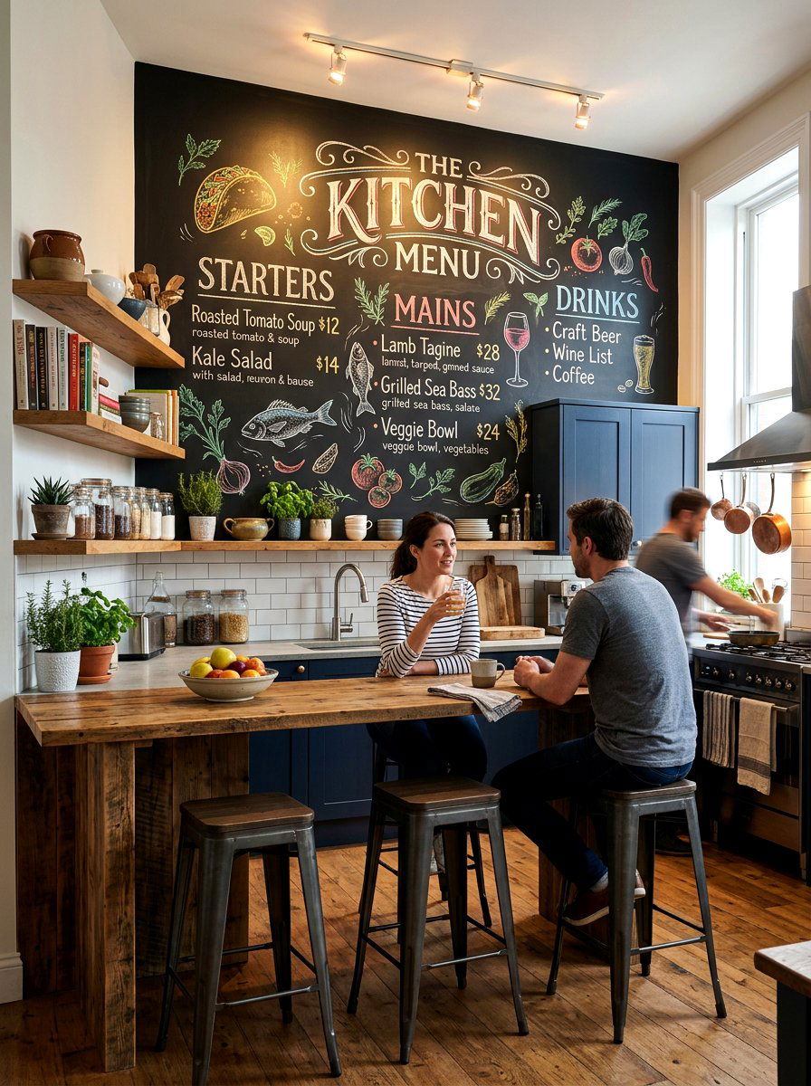 Chalkboard Contact Paper Wall - 30 renter friendly wall decor ideas