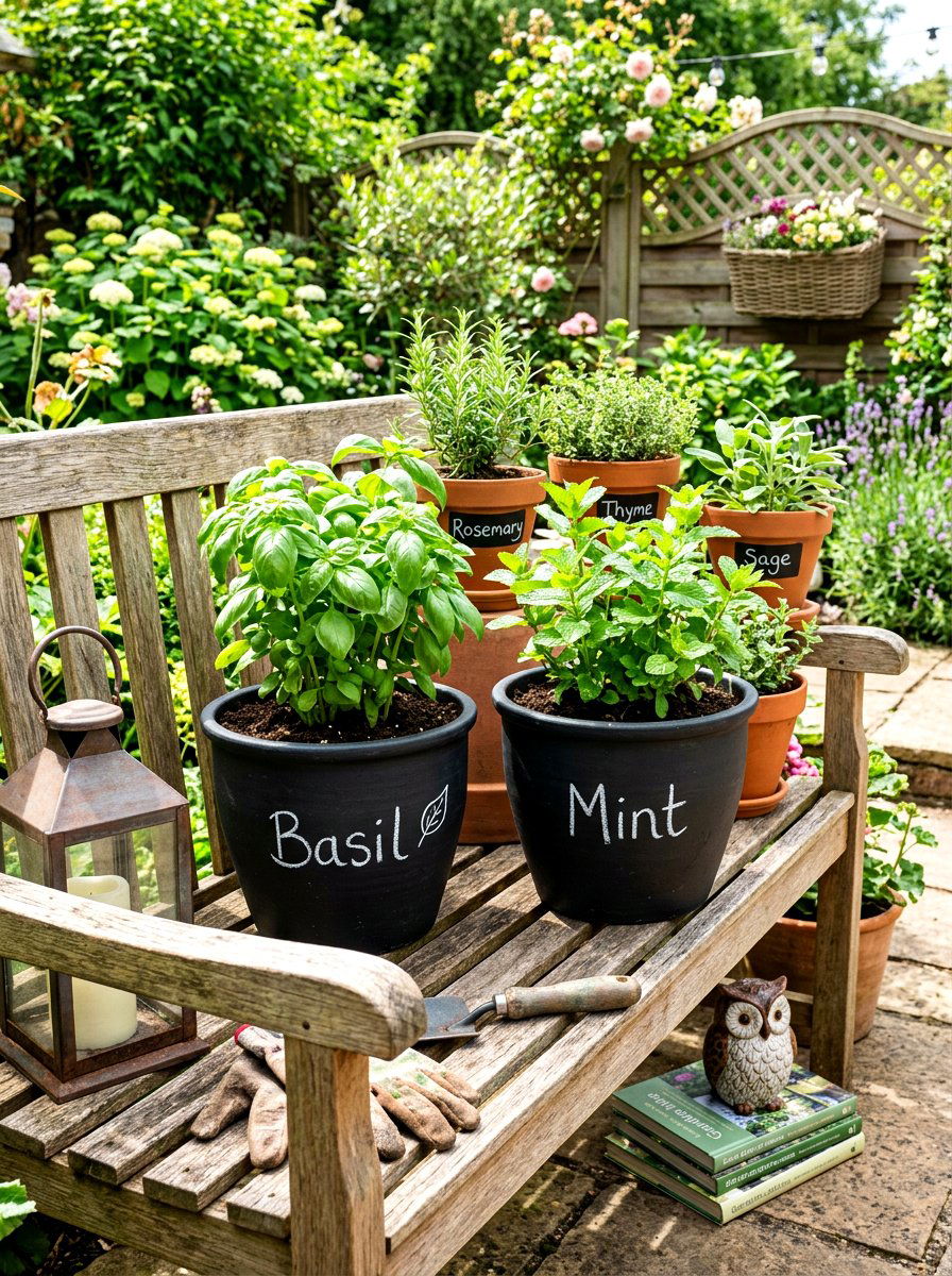 Chalkboard Herb Pots - 30 patio herb garden ideas