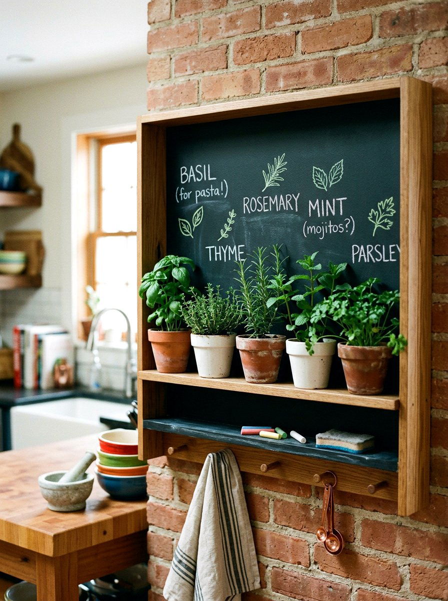 Chalkboard Herb Shelf Panel - 30 indoor herb shelf ideas