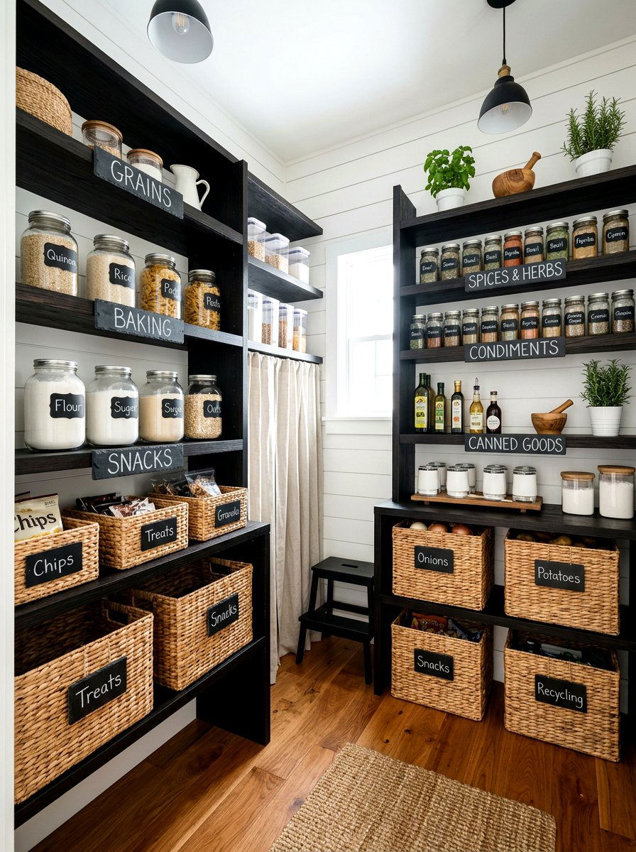 Chalkboard Label Baskets - 30 pantry basket organization ideas