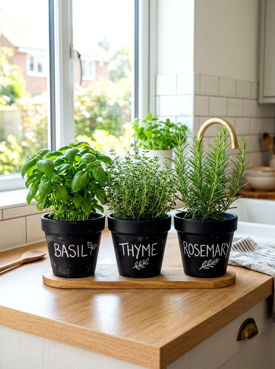 Chalkboard Label Herb Planter - 30 herb garden bed ideas
