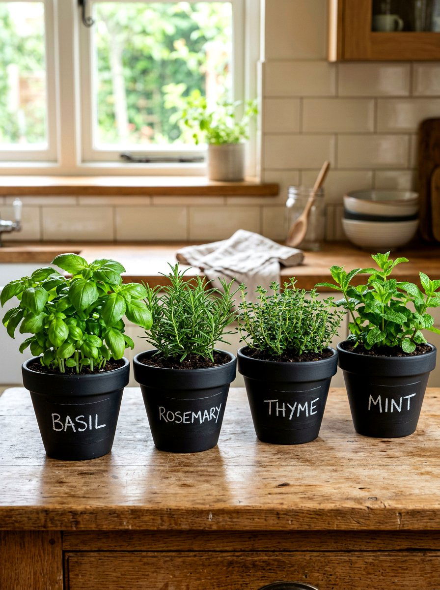 Chalkboard Label Herb Planters - 30 indoor herb garden ideas