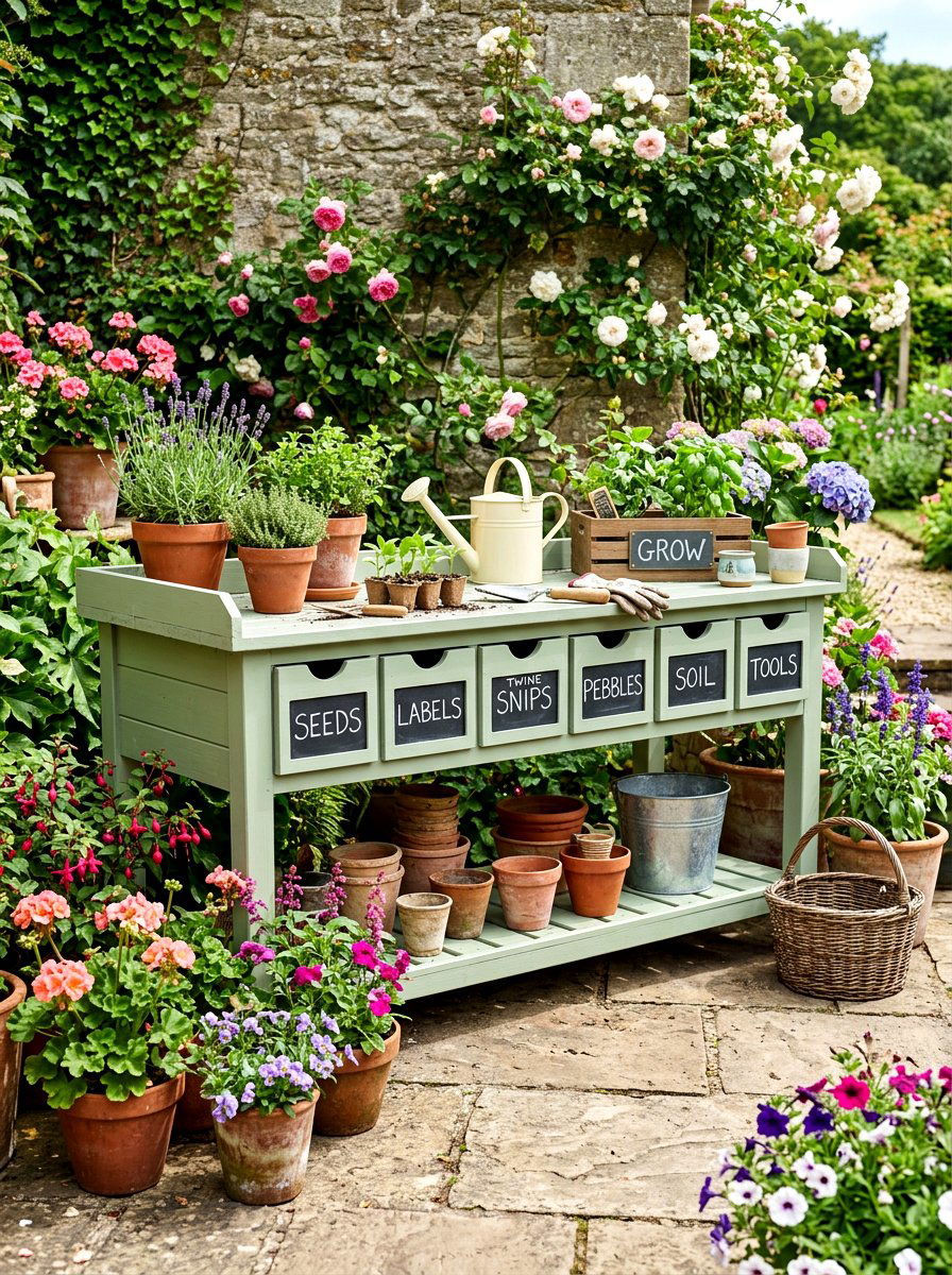 Chalkboard Label Plate - 30 potting bench storage ideas