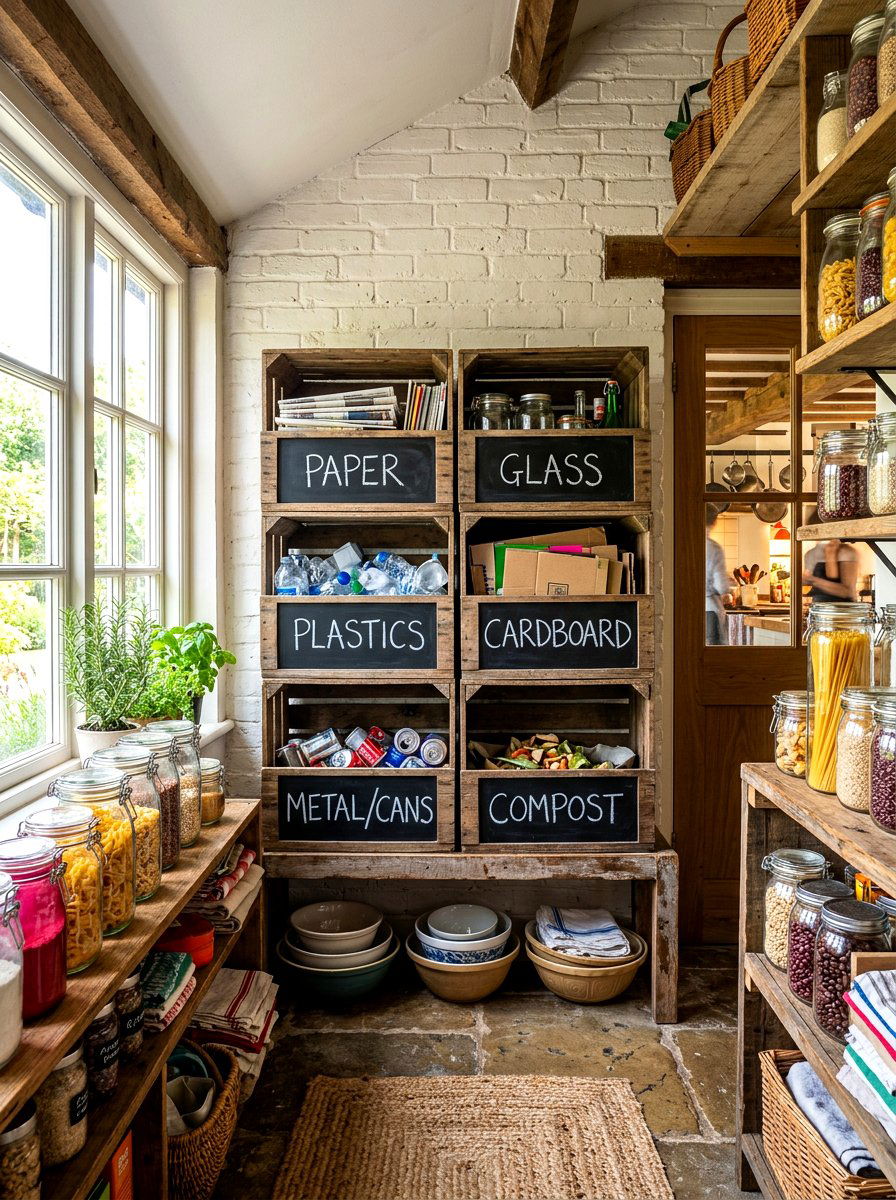 Chalkboard Labeled Bins - 30 recycling station ideas