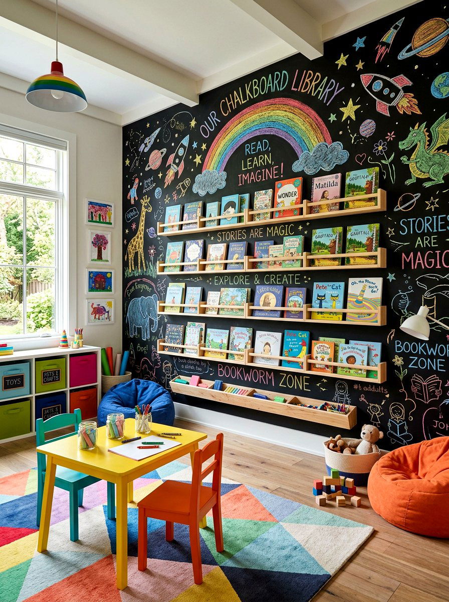 Chalkboard Library Wall - 30 library kids room ideas