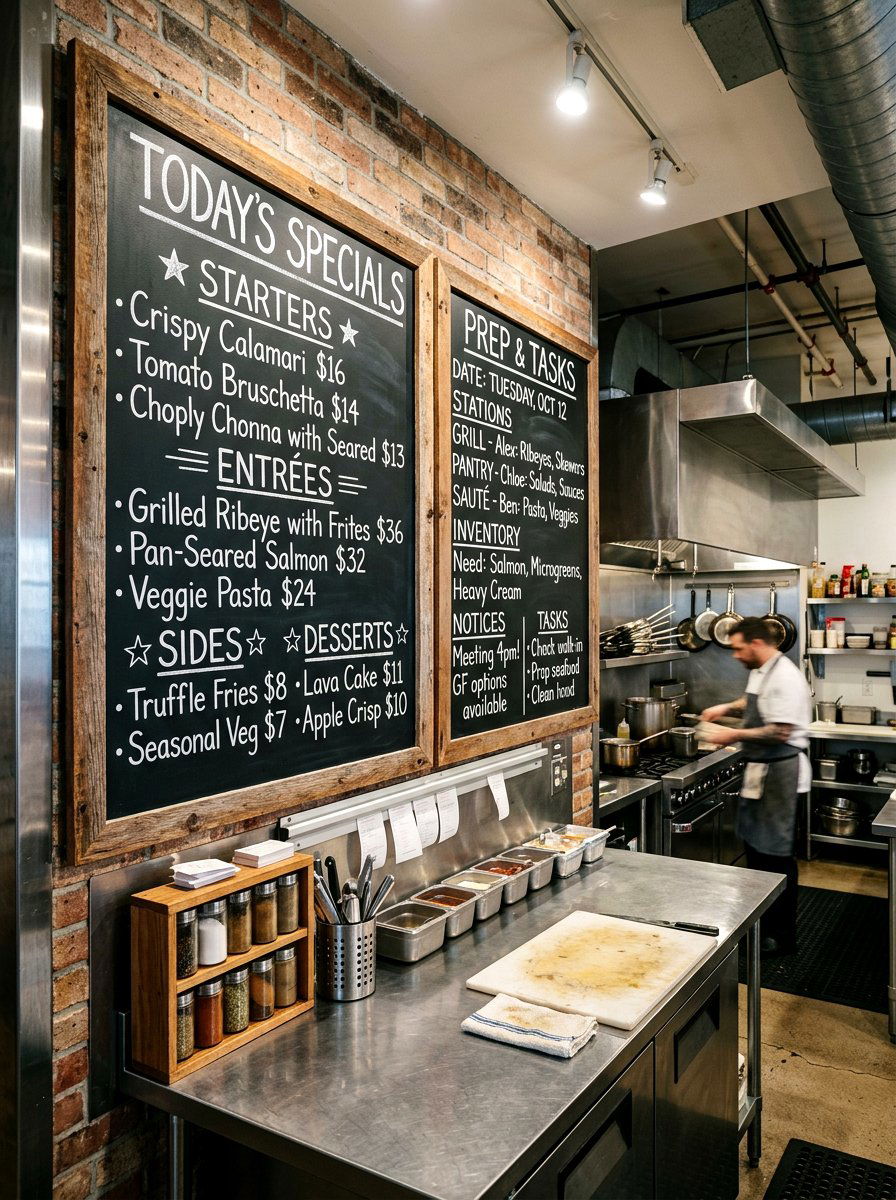 Chalkboard Menu and Prep Board - 30 catering kitchen ideas