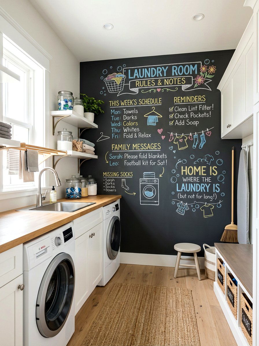 Chalkboard Message Board - 30 laundry room wall decor ideas