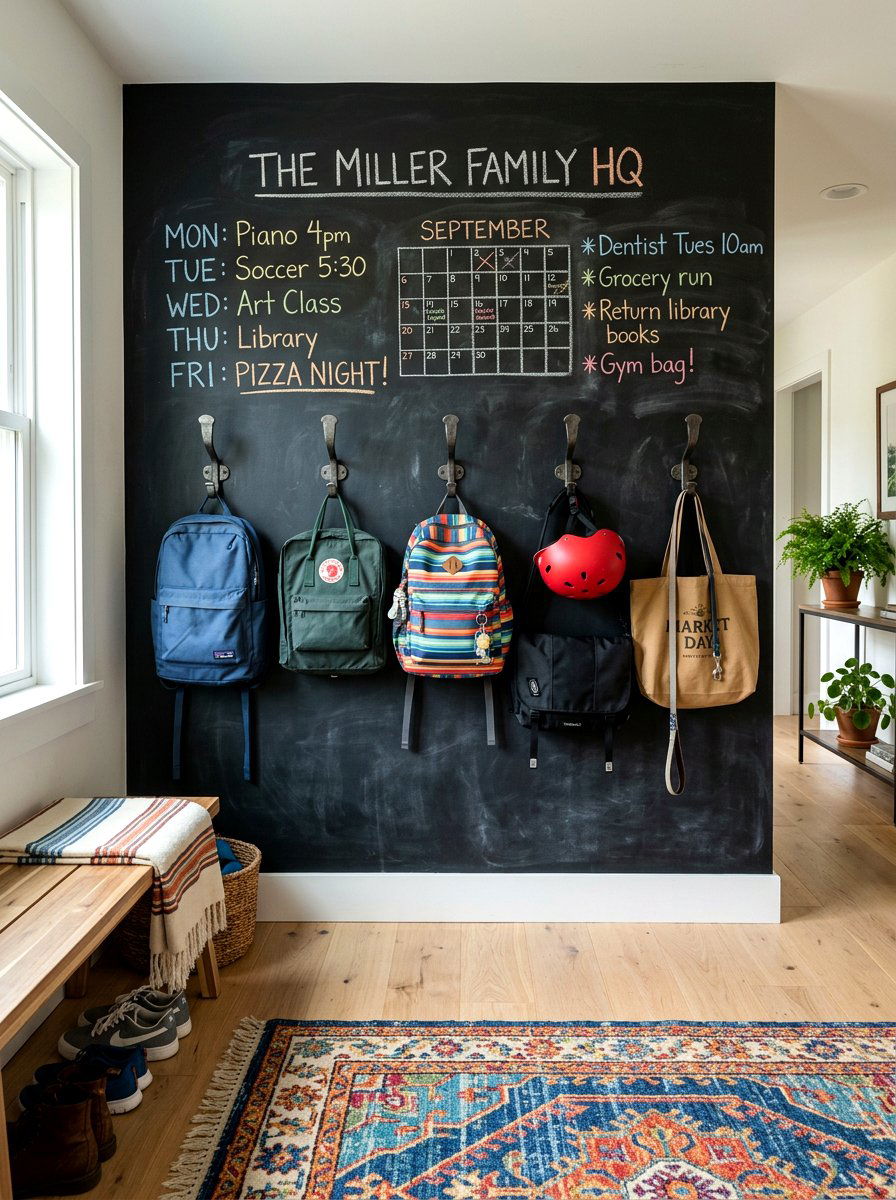 Chalkboard Message Board - 30 backpack drop zone ideas