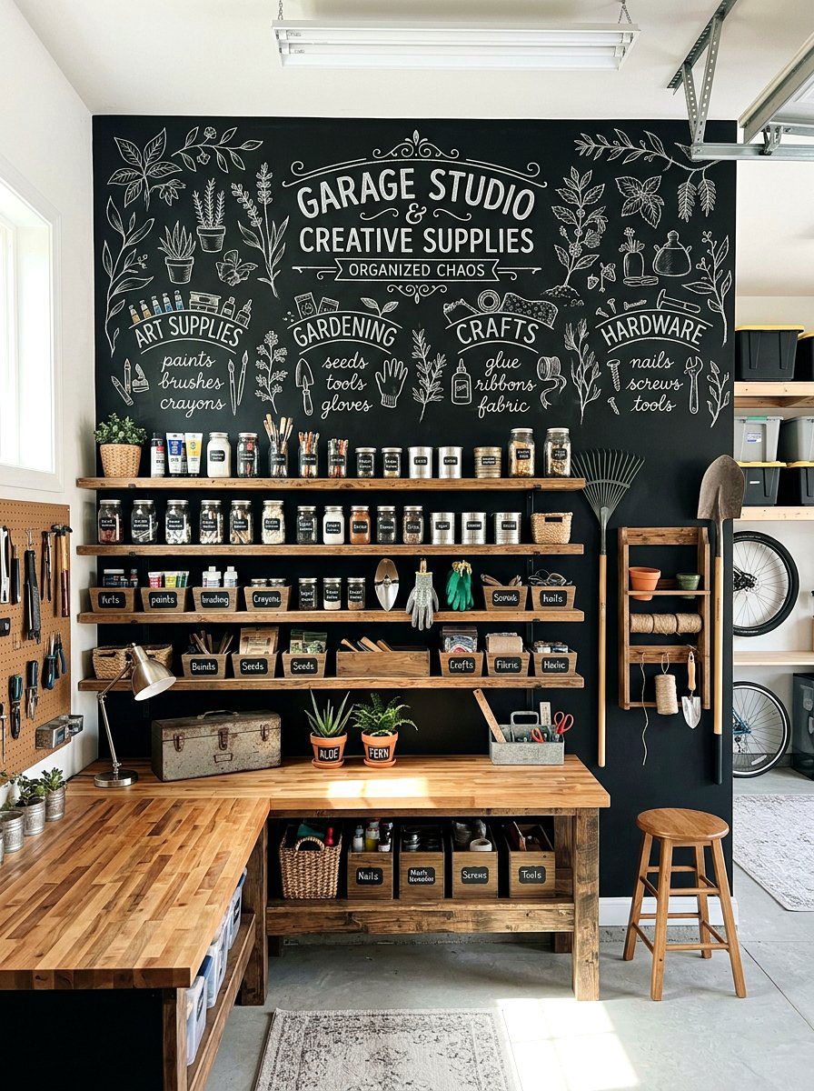 Chalkboard Organized Supply Center - 30 garage gardening station ideas