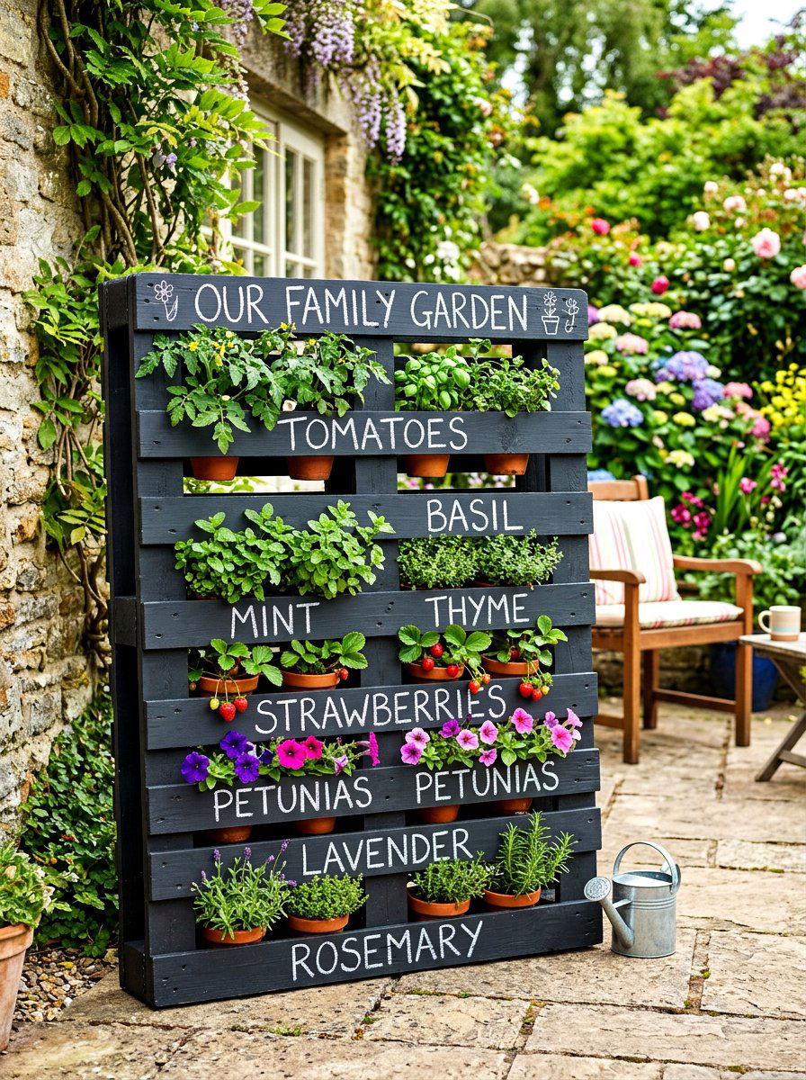 Chalkboard Pallet Planter - 30 pallet garden wall ideas