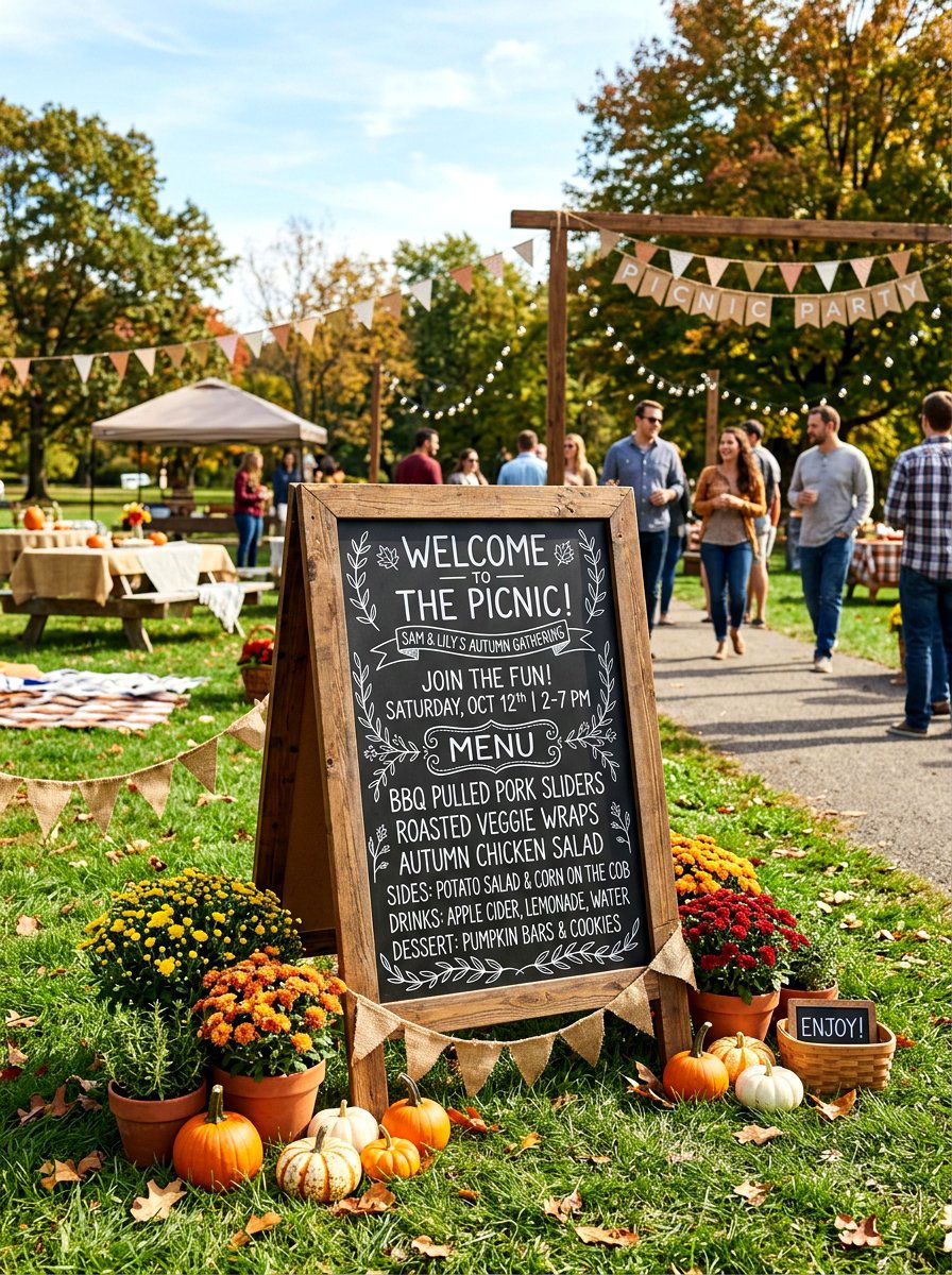 Chalkboard Party Sign - 30 picnic party decor ideas