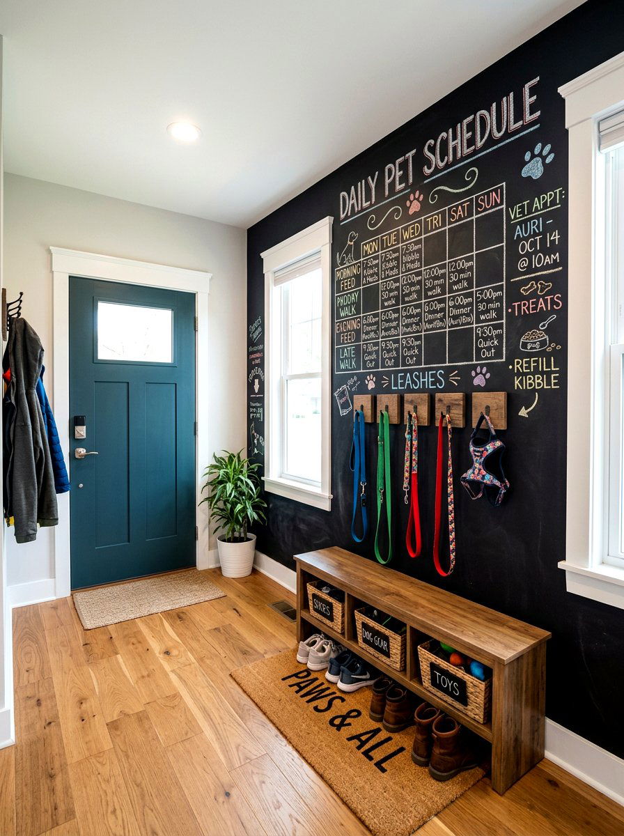 Chalkboard Pet Schedule Wall - 30 entryway pet station ideas