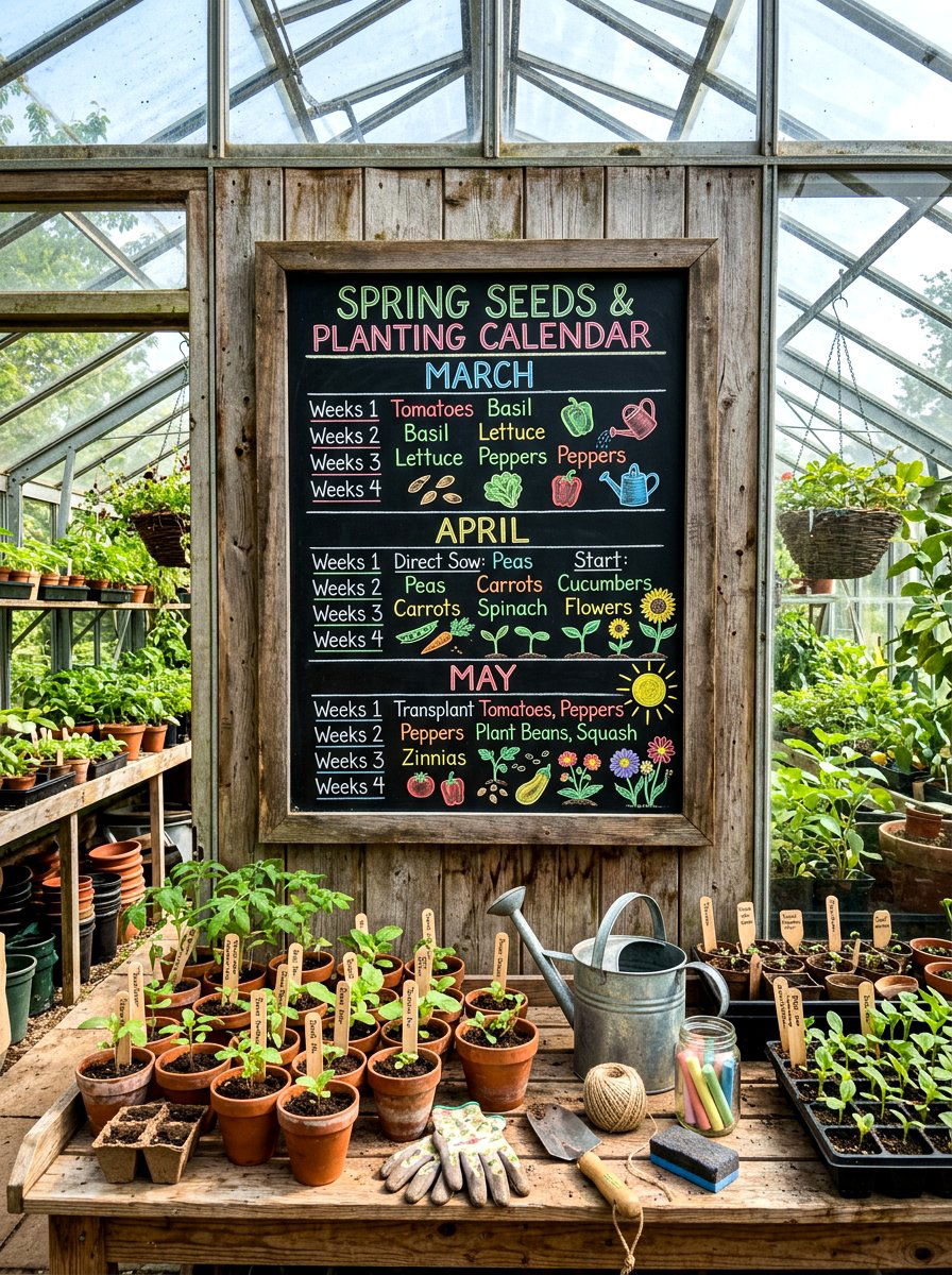 Chalkboard Planting Calendar - 30 greenhouse potting area ideas