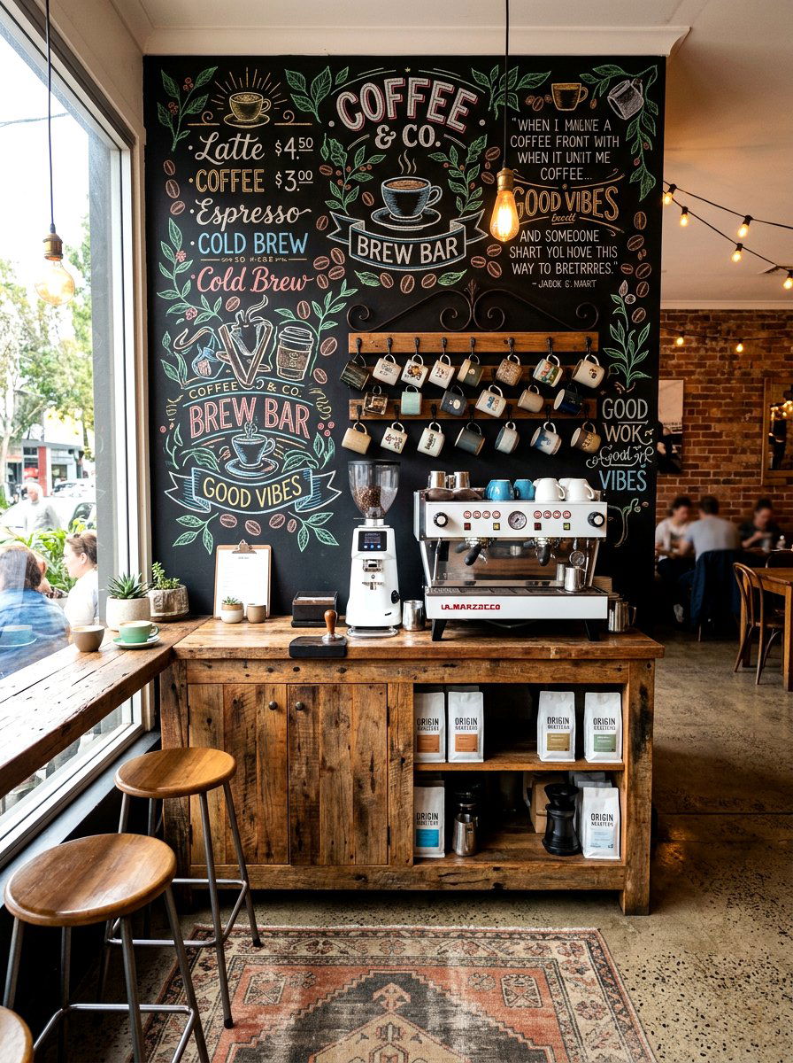 Chalkboard Wall Coffee Corner - 30 coffeehouse kitchen corner ideas