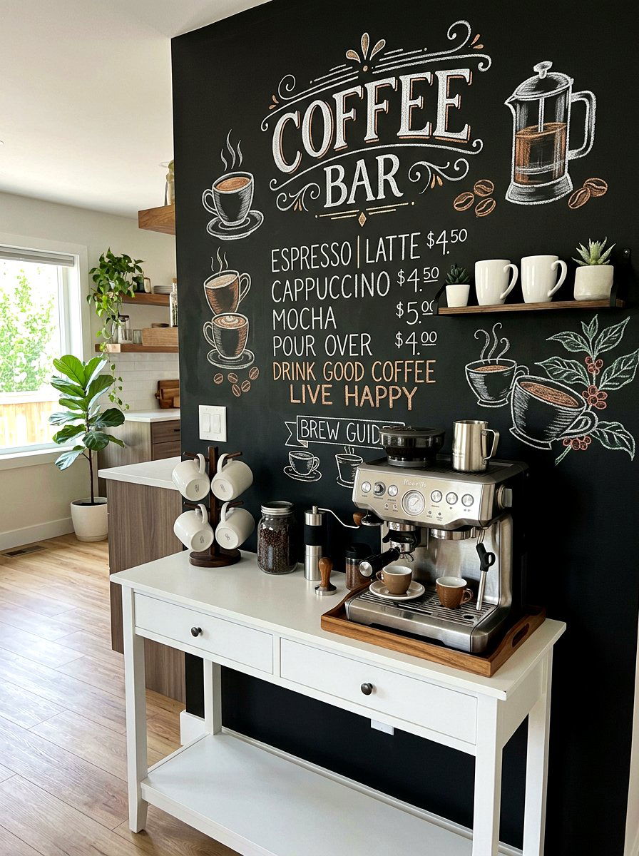 Chalkboard Wall Coffee Station - 30 home cafe ideas