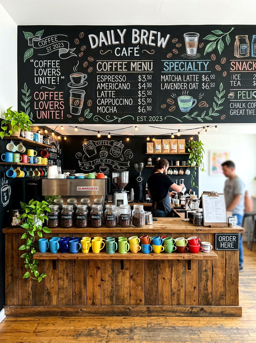 Chalkboard Wall Coffee Station - 30 aesthetic home cafe setup ideas