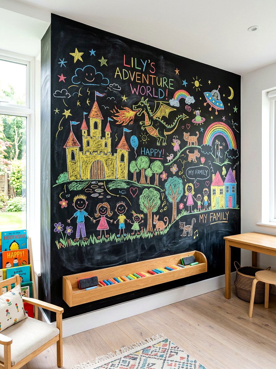 Chalkboard Wall For Creative Drawing - 30 Montessori playroom ideas