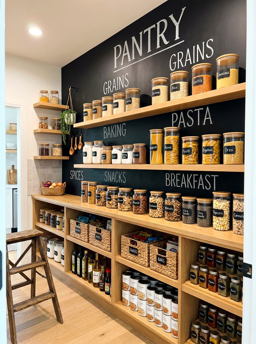 Chalkboard Wall Labels - 30 bakery style pantry ideas