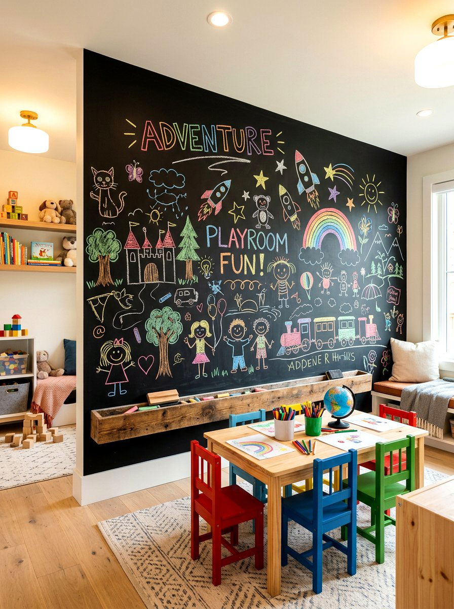 Chalkboard Wall Playroom - 30 children shared playroom ideas