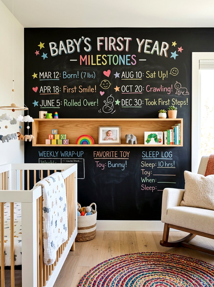 Chalkboard Wall Shelf - 30 nursery shelf styling ideas