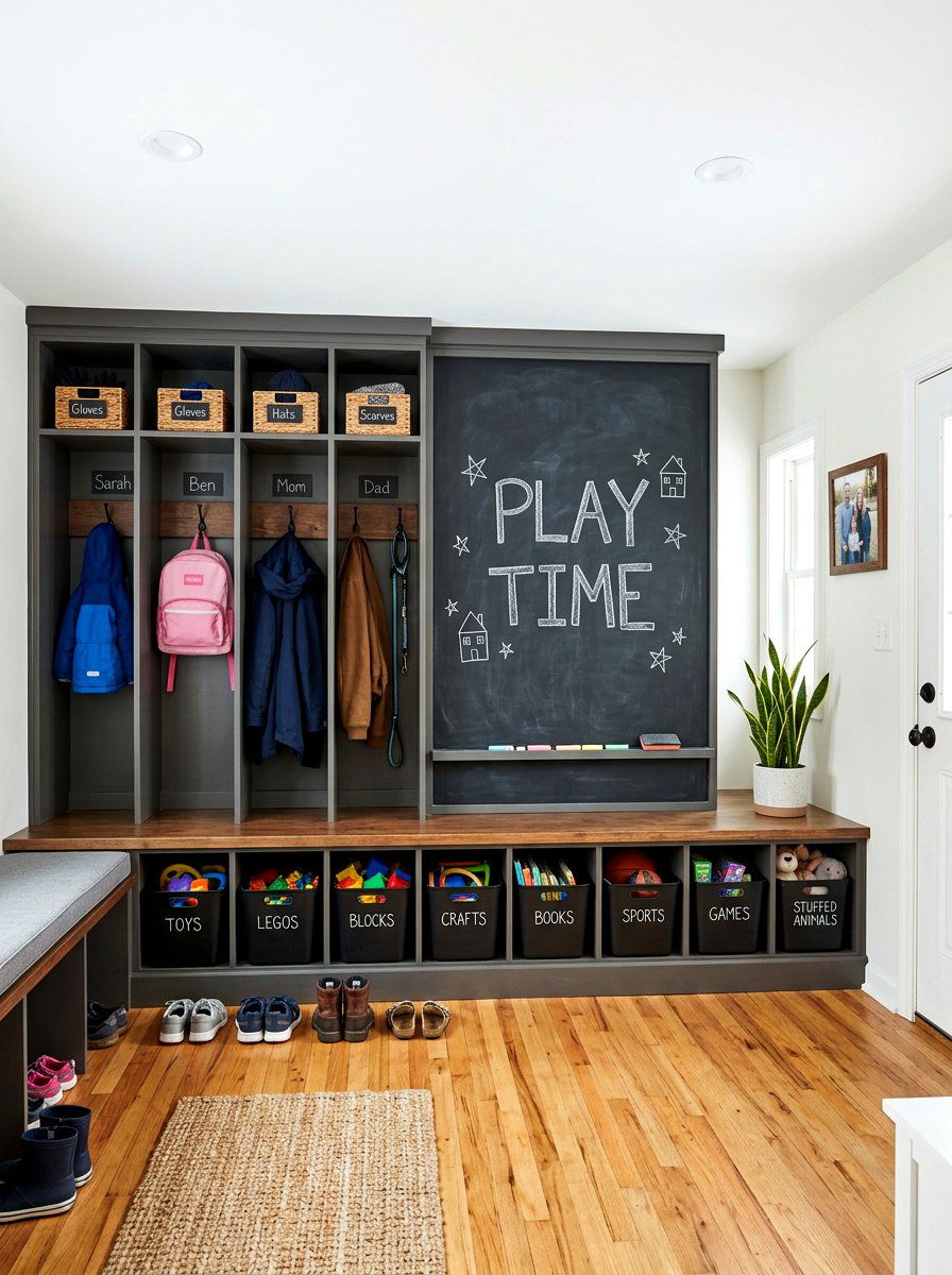 Chalkboard Wall Storage Unit - 30 pet toy wall storage ideas
