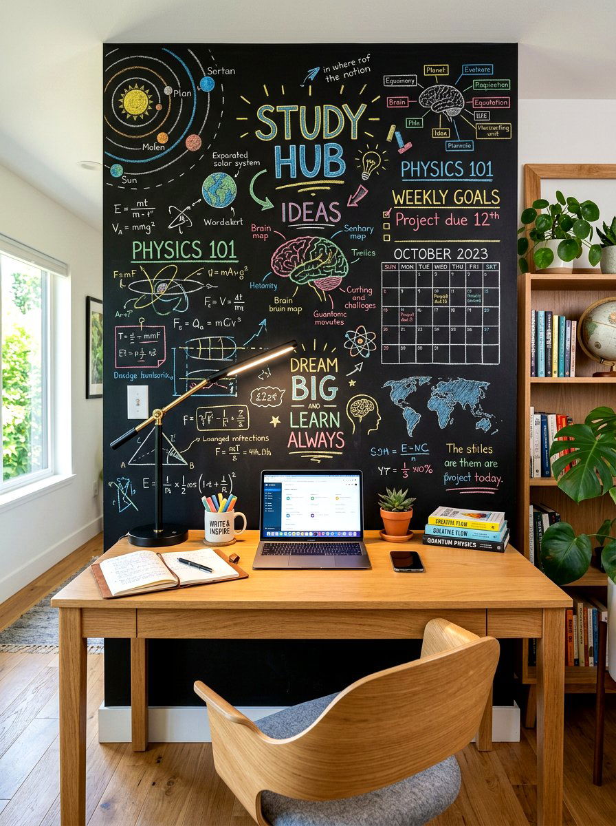 Chalkboard Wall Study Zone - 30 kids study corner ideas