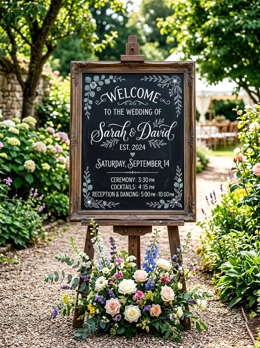 Chalkboard Wedding Signage - 30 backyard wedding decor ideas